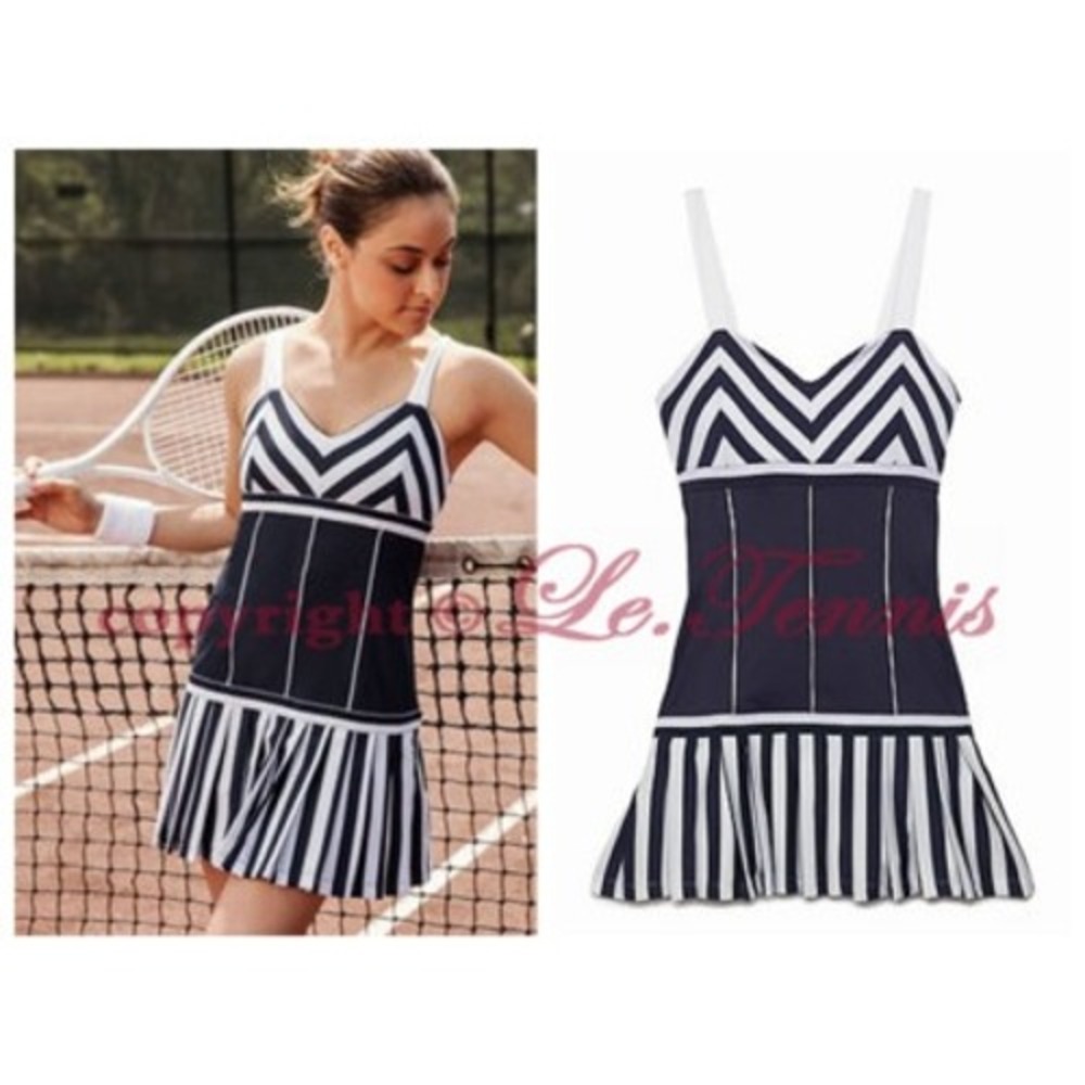 Rare Fila x Ginny Hilfiger Tennis Dress Small Navy White Chevron Pleated